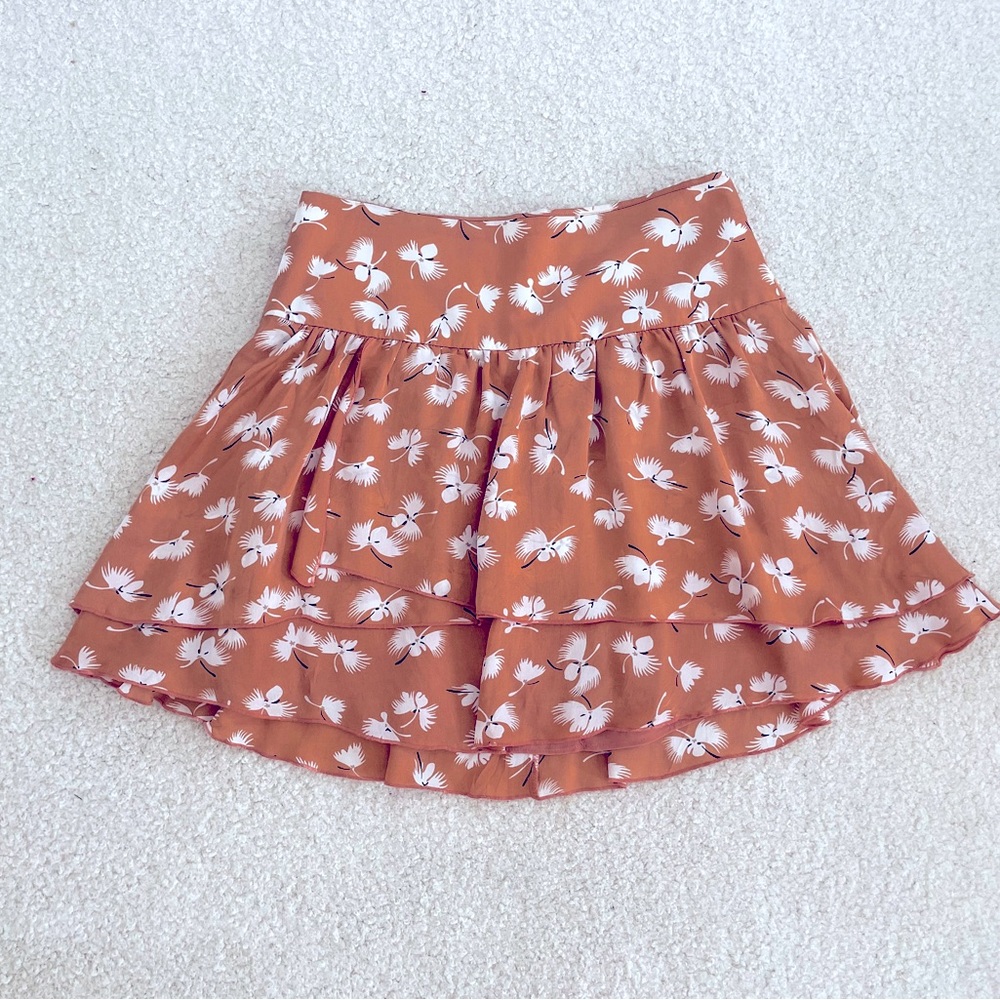 Club Monaco Orange silk layered ruffle flare mini skirt - Size 0